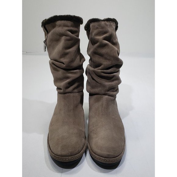Stuart Weitzman Suede Leather Mid-Calf Boots Brown Slouchy Faux Fur Taupe 7M - Picture 4 of 10
